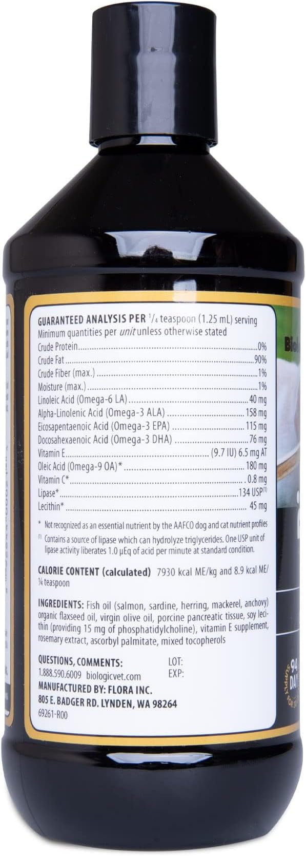 BioFATS Omega 3-6-9 Fatty Acid with EPA & DHA, Supports Healthy Skin, Coat and General Wellness, 94-Day Supply for 30-lb. Animal, 12-fl. oz. Bottle FloraHealth