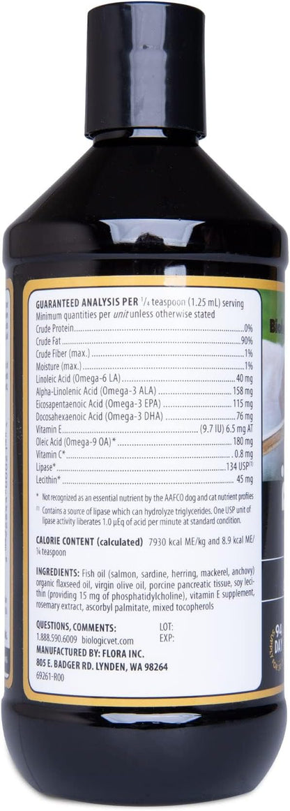 BioFATS Omega 3-6-9 Fatty Acid with EPA & DHA, Supports Healthy Skin, Coat and General Wellness, 94-Day Supply for 30-lb. Animal, 12-fl. oz. Bottle FloraHealth