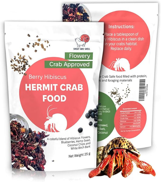 Snout and Shell Berry Hibiscus Hermit Crab Food - Colorful Blend Diet of Hibiscus Flowers, Blueberries, Hemp Seed, Coconut Chips & White Birch Bark - Aquatic Pet Animal Snack Treat | 25g, Multi SNOUTANDSHELL