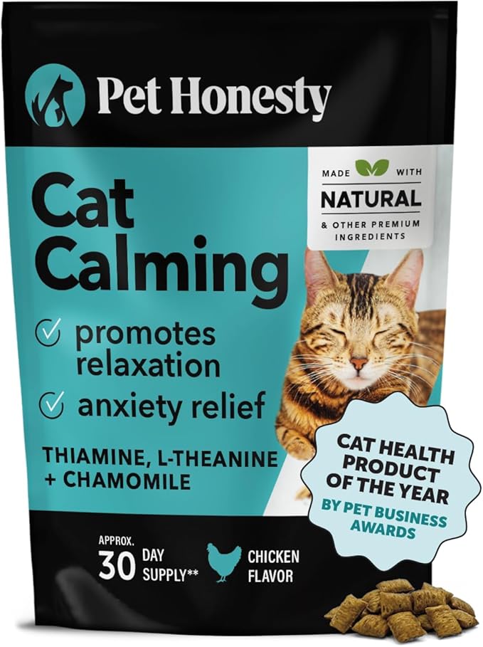 Pet Honesty Calming Chews for Cats - Cat Anxiety Relief + Helps Reduce Stress - Behavioral Support & Promotes Relaxation for Travel, Boarding, Vet Visits, Separation Anxiety - Chicken (30-Day Supply) PetHonesty