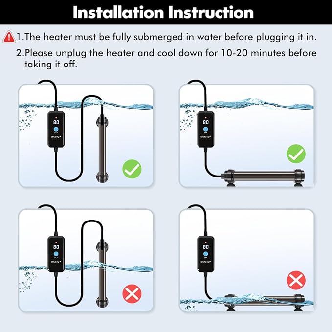 Orlushy 25W Submersible Mini Fish Tank Heater, Adjustable Aquarium Heater with Digital Display External Controller, Overheat Protection and Free Thermometer for 1-5 Gallon Freshwater & Saltwater Tank Orlushy