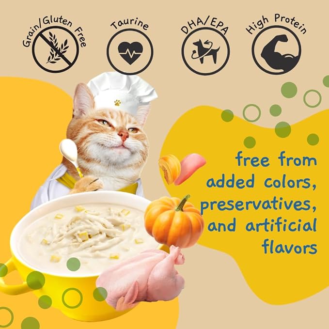 MOOCHIE Grain Free Creamy Broth for Cats - Made with Real Chicken & Pumpkin - No Artificial Flavors or Preservatives - 16 x 1.4 oz Pouch - PAWPICO