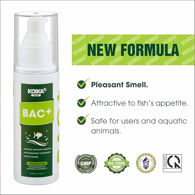 KOIKA BAC+ Aquarium Probiotics, Pleasant Smell, Immunity Boosting, Disease Resistance (BAC+ (New Formula), 120ml) Koika