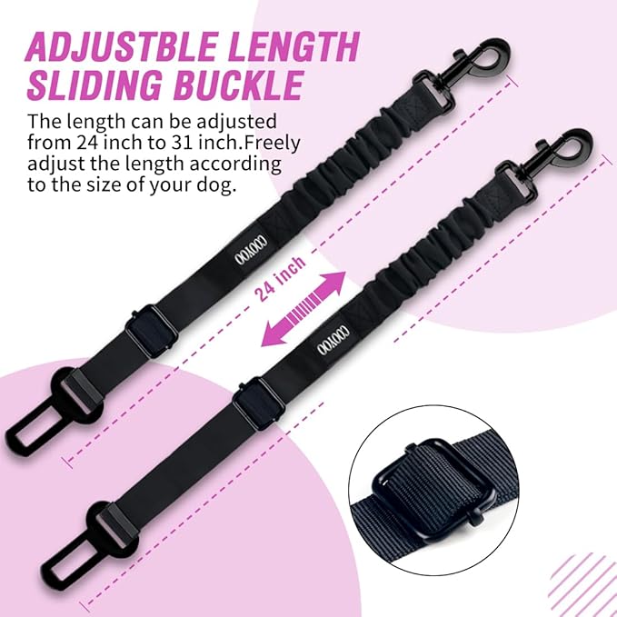 COOYOO Dog Seat Belt,3 Piece Set Retractable Dog Car Harness Adjustable Dog Seat Belt for Vehicle Nylon Pet Safety Seat Belts Heavy Duty & Elastic - PAWPICO