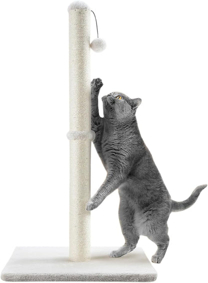 Dimaka 34" Tall Cat Scratching Post for Large Cats and Kittens, High Vertical Scratcher with Premium Natural Sisal Rope and Interactive Hanging Ball for Indoor Cats(Beige, 34 inches) - PAWPICO