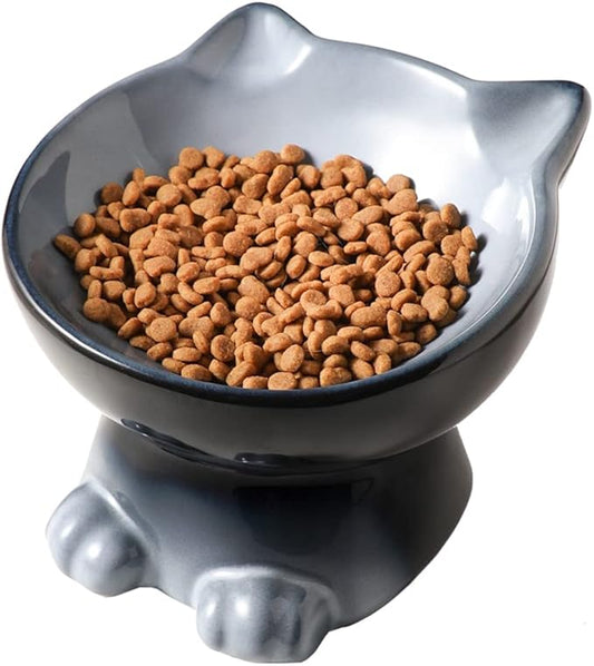Nihow Elevated Cat/Dog Bowls: 6.25 Inch Ceramic Raised Cat Food & Water Bowl Set for Protecting Pet's Spine - Feeding & Watering Supplies for Cat/Small Size Dog - Elegant Gray (6.8 OZ /1 PC) - PAWPICO