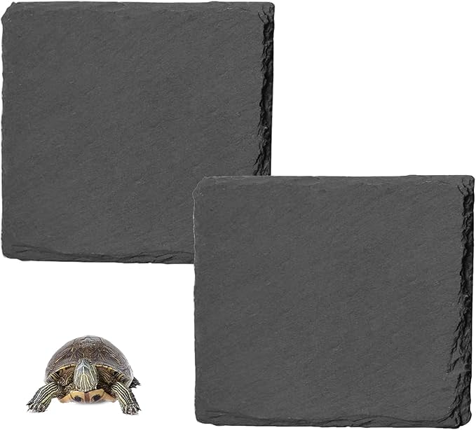 Reptile Basking Platform 2Pcs 11.8'' Large Tortoise Rock Plate Slate Feeding Platform Food Dish Bowl Turtle Bathing Rock Rest Terrace for Chameleon Lizard Bearded Dragon Gecko Snake Frog Newt (30CM) Tfwadmx