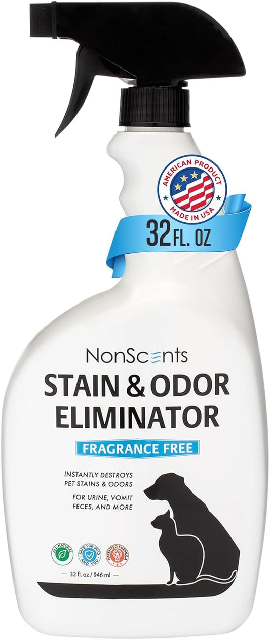 NonScents Stain & Odor Eliminator Spray for Strong Odor - 32 oz - Pet Odor Eliminator for Home - Carpet Stain Remover for Cats and Dog Pee - Cat Urine Destroyer - Carpet Cleaner Spray - PAWPICO