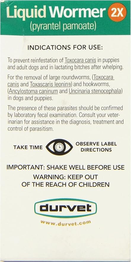 Durvet 2X Liquid Wormer, 2 oz, for Puppies and Adult Dogs - Pack of 2 Durvet