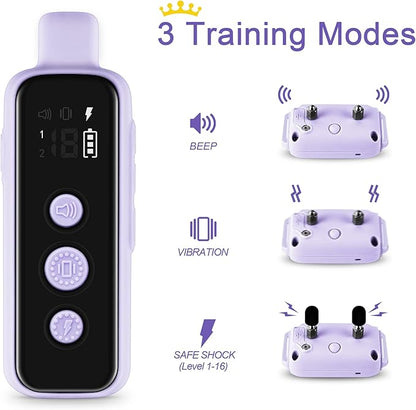 Bousnic Shock Collar for Dogs - Waterproof Rechargeable Dog Electric Training Collar with Remote for Small Medium Large Dogs with Beep, Vibration, Safe Shock Modes (8-120 Lbs) (Purple) BOUSNIC
