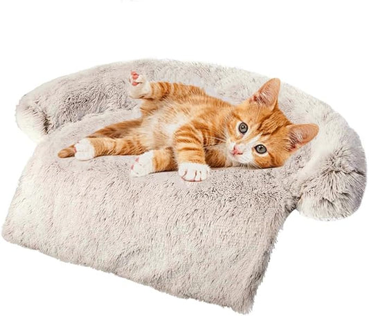 Tinaco Luxurious Calming Bed Mats, Washable Removable Couch Cover, Plush Long Fur Mat for Pets, Waterproof Lining, Perfect for Small, Medium and Large Dogs and Cats (Gradient Brown, S) - PAWPICO