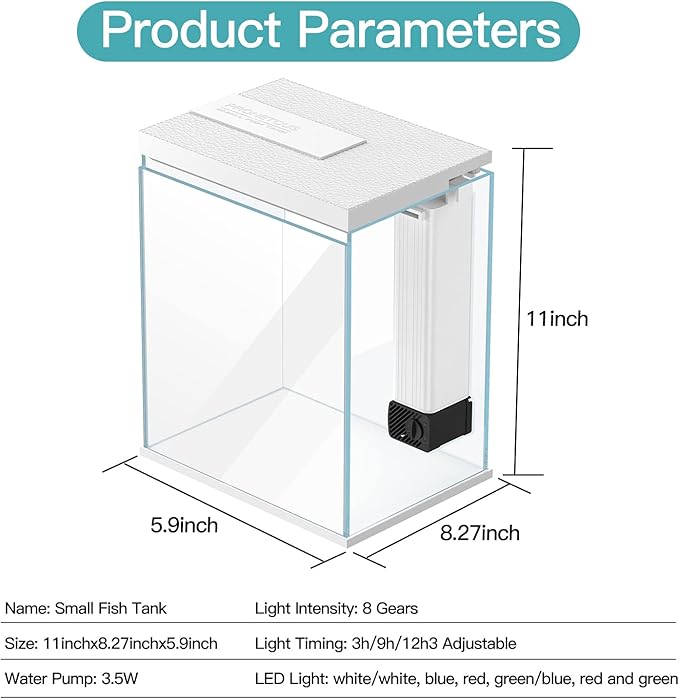 Betta Fish Tank, 2 Gallon Glass Aquarium Starter Kit, Small Fish Tank with Filter and Light. Pronetcus