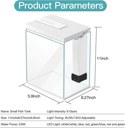 Betta Fish Tank, 2 Gallon Glass Aquarium Starter Kit, Small Fish Tank with Filter and Light. Pronetcus