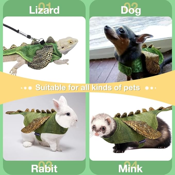 Rabbit Harness Leash Set, Halloween Rabbit Costume Adjustable Small Animal Dinosaur Leash Harness for Rabbits (Large HOKABLE