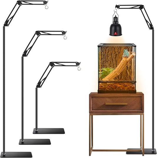 Reptile Lamp Stand Reptile Heat Lamp Stand (15.7inch to 74.3inch) with 360° Adjustable Swing Arm, Reptile Light Stand for Bearded Dragon Turtles Snake and Chicks DXOVEEN