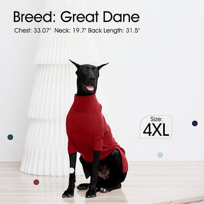 IECOii Extra-Large Dog Sweater 4XL,Christmas Dog Sweaters for Extra Large Dogs Girl Boy,Turtleneck Knitted Knitwear for Pet,Easy On Doggie Sweatshirt Dog Sweater for Doberman,Great Dane(Red,XXXXL) - PAWPICO