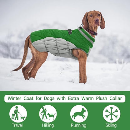 FUAMEY Dog Coat,Warm Dog Jacket Winter Coat Paded Dog Fleece Vest Reflective Dog Cold Weather Coats with Built in Harness Waterproof Windproof Dog Snow Jacket Clothes with Zipper Green Small - PAWPICO