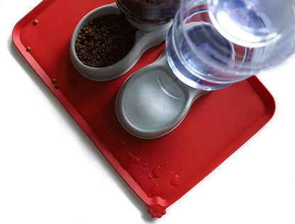 Hoki Found Large Silicone Pet Food Mats Tray - Non Slip Pet Dog Cat Bowl Mats Placemat - Dog Pet Cat Feeding Mat - Waterproof Dog Cat Food Mats -Pet Water Mats for Carpet -Classic Red - PAWPICO