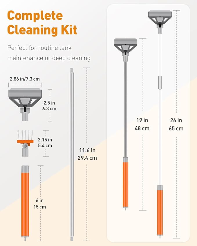 Pawfly Aquarium Algae Scraper Cleaner Fish Tank Brush with 5 Stainless Steel Blades, 26 Inch Aquarium Glass Scraper Aquarium Cleaning Tool Pawfly