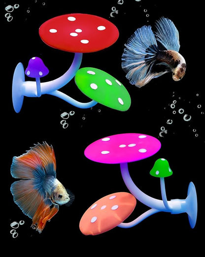 Uniclife Betta Mushroom Hammock Soft Aquarium Rest Bed Fish Breeding Playing Pad with Suction Cup Silicone Ornament Decoration Colorful Lifelike Decor for Fish Tank Landscape, 2 Pack UnicLife