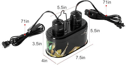 REPTI ZOO Nano Combo Print Tropical Desert Reptile Dual Deep Dome Lamp Fixture for Reptile Max 40 Watts Max Bulb Height 4 in Per Socket UVB Light Fixture Dual Lamp Cap Combo Integration Design REPTIZOO