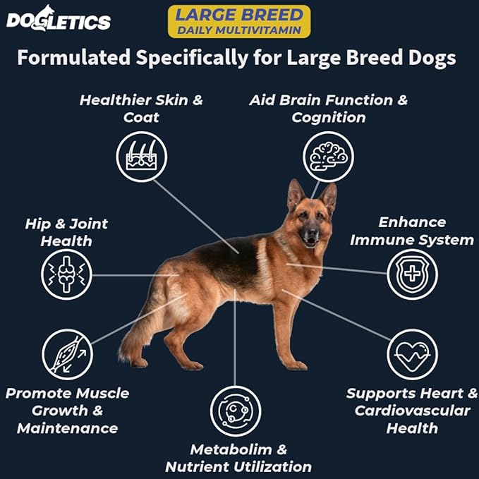 Large Breed Daily Multivitamin - Formulated for Large Dogs & Their Unique Health Needs, 90ct Delicious Bacon Flavor Dogletics