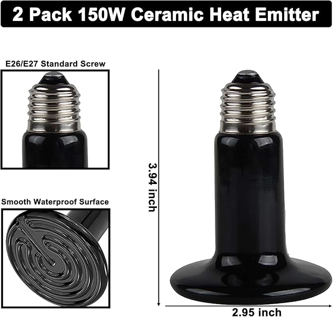 15inch Dual Reptile Light Fixture, Max 150W Reptile Heat Lamp Fixture with 2PCS 150W Ceramic Heat Emitter, Double Dome UVB Reptile Light Fixture for Reptile Terrarium and Tortoise Habitat DXOPHIEX