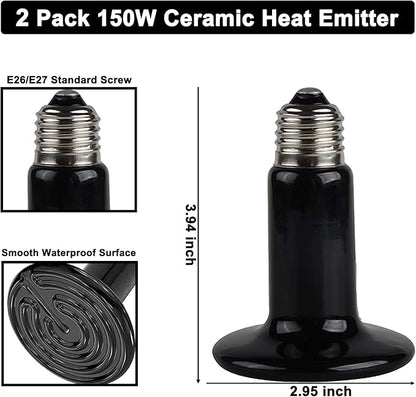 15inch Dual Reptile Light Fixture, Max 150W Reptile Heat Lamp Fixture with 2PCS 150W Ceramic Heat Emitter, Double Dome UVB Reptile Light Fixture for Reptile Terrarium and Tortoise Habitat DXOPHIEX