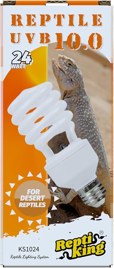 UVB Reptile Light, 10.0 24W, UVA UVB Reptile Light Bulb Lamp for Bearded Dragon, UVB Bulbs for Desert Reptiles ReptiKing