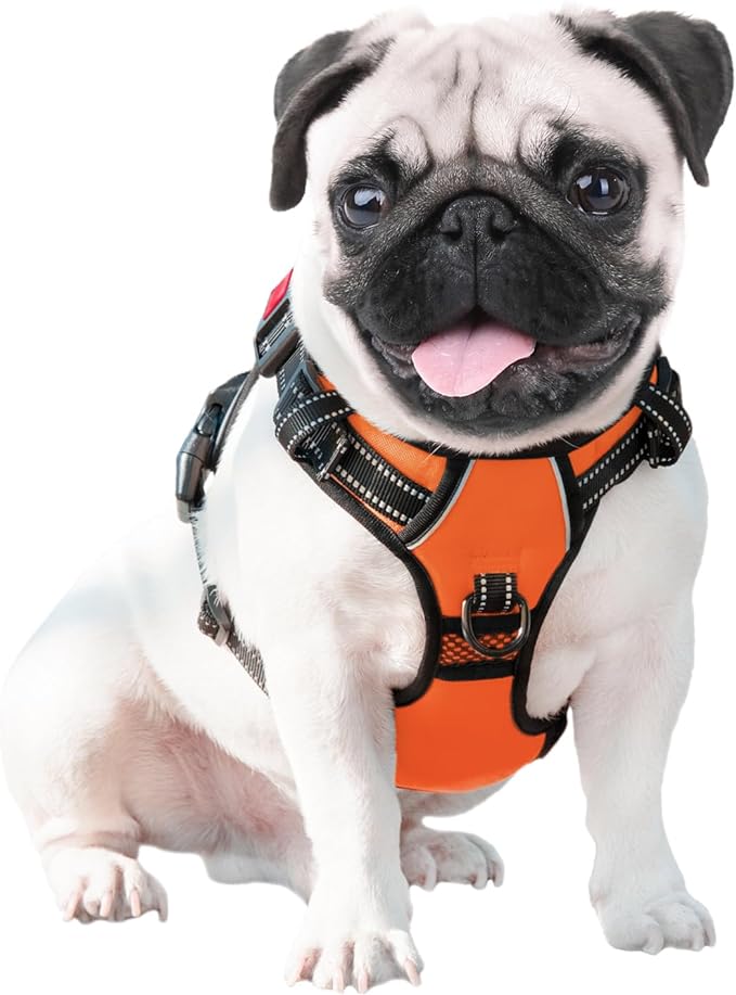 PHOEPET No Pull Dog Harnesses for Small Dogs Reflective Adjustable Front Clip Vest with Handle 2 Metal Rings 3 Buckles [Easy to Put on & Take Off] (S, Orange) PHOEPET