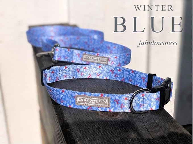 Lucky Love Dog Collar, Cute Winter Dog Collars for Large Dogs, Blue Snowflake Dog Collar for Male and Female Dogs, Part of Purchase Donated to Dog Rescue - (Winterblue Collar, L) LuckyLoveDog