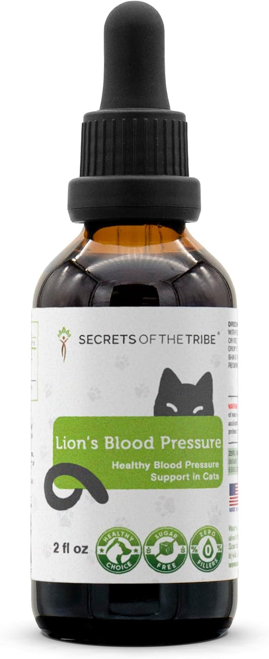 Lion's Blood Pressure | Natural Herbal Dietary Supplement for Cats | Healthy Blood Pressure Support in Cats | Alcohol-Free Extract, Hawthorn, Buchu, Garlic, Celery 2 oz SecretsOfTheTribe