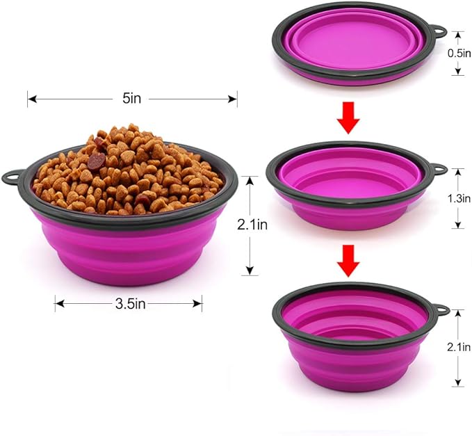 Dog Bowl Pet Collapsible Bowls, 2 Pack Collapsible Dog Water Bowls for Cats Dogs, Portable Pet Feeding Watering Dish for Walking Parking Traveling with 2 Carabiners (Small, Green+Purple) - PAWPICO
