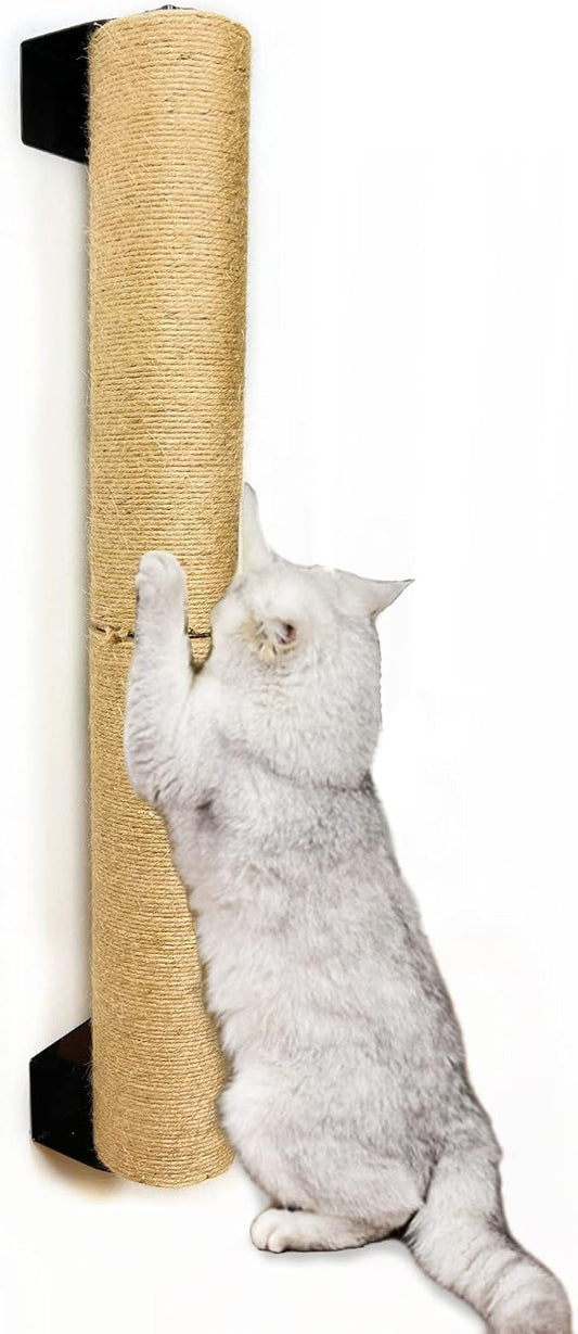 Cat Scratching Post Wall Mounted, 24 inch Tall 3.5 inch Diameter Cat Tree Scratch Post, Hemp Rope Scratcher Posts for Indoor Kittens and Large Cats with Screws - PAWPICO