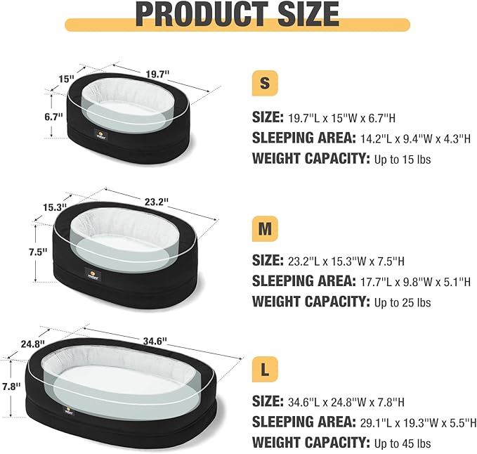 Veehoo Orthopedic Cat Bed for Indoor Cats, Oval Washable Cat Bed with Egg Crate Foam Support, Indoor Donut Puppy Cat Bed Bolster Dog Bed with Removable Cover & Non-Slip Bottom, Black - PAWPICO
