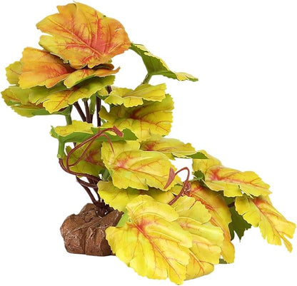 Reptile Plants for Terrarium, Ball Python Tank Decor Accessories fit Bearded Dragon Crested Leopard Gecko Lizard Chameleon Snake Frog Tortoise Hermit Crab - Fake Heuchera Micrantha Yellow WOLEDOE