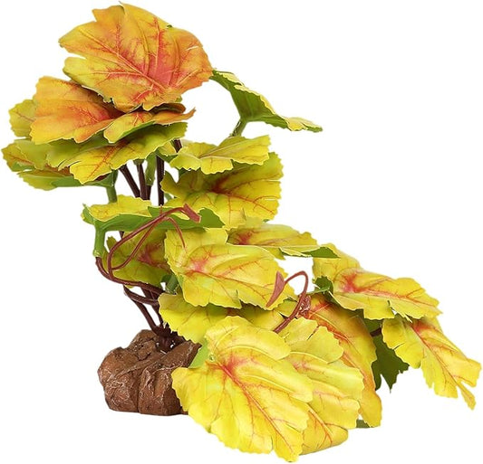 Reptile Plants for Terrarium, Ball Python Tank Decor Accessories fit Bearded Dragon Crested Leopard Gecko Lizard Chameleon Snake Frog Tortoise Hermit Crab - Fake Heuchera Micrantha Yellow WOLEDOE