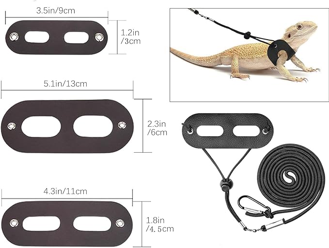 Bearded Dragon Leash and Harness Set,Lizard Leash Bearded Dragon，3 Size Pack Adjustable Small Animal Harness for Reptile and Small Pet(Old Black) cyhaen