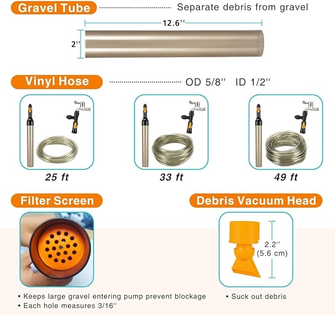 hygger Bucket-Free Aquarium Water Change Kit Fish Tank Auto Siphon Pump Gravel Cleaner Vacuum Tube with Long Hose Water Changer Maintenance Tool 25-FEET Plastic Fitting hygger