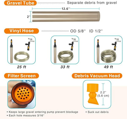 hygger Bucket-Free Aquarium Water Change Kit Fish Tank Auto Siphon Pump Gravel Cleaner Vacuum Tube with Long Hose Water Changer Maintenance Tool 25-FEET Plastic Fitting hygger