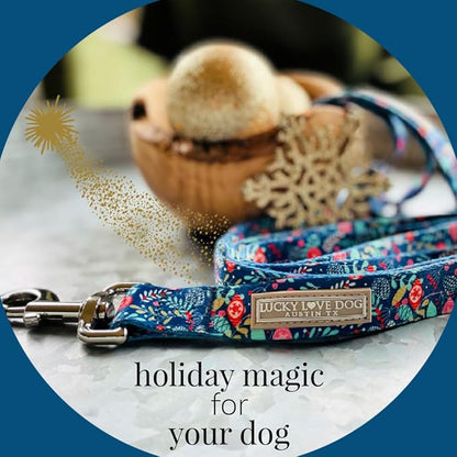 Lucky Love Dog, Blue Winter Pinecones Dog Collar, Vivid Winter Ornaments Dog Collar for Girl or Boy Dogs - (Medium, SweetHoliday Collar) LuckyLoveDog