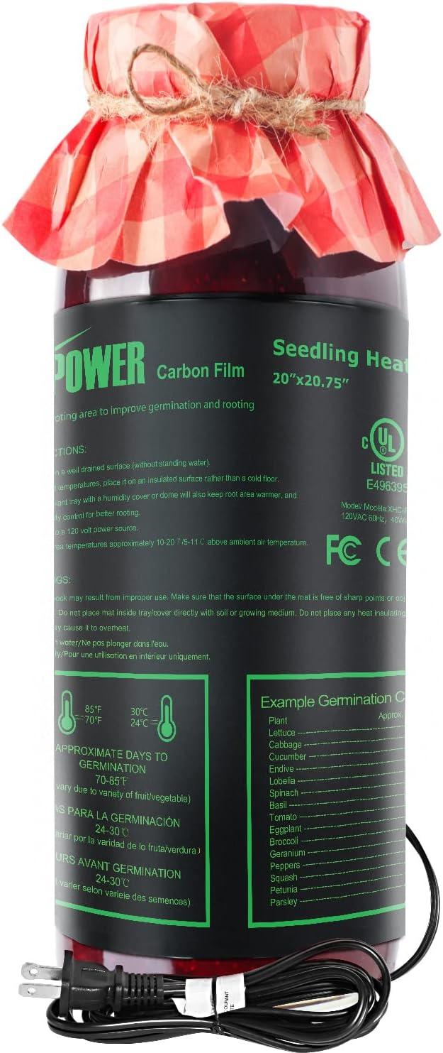 iPower 20” x 20.75” Seeding Heat Mat Upgraded Carbon Film Indoor Warm Hydroponic Plant Germination Starting Pad Durable Waterproof, 20" x 20.75", Black iPower