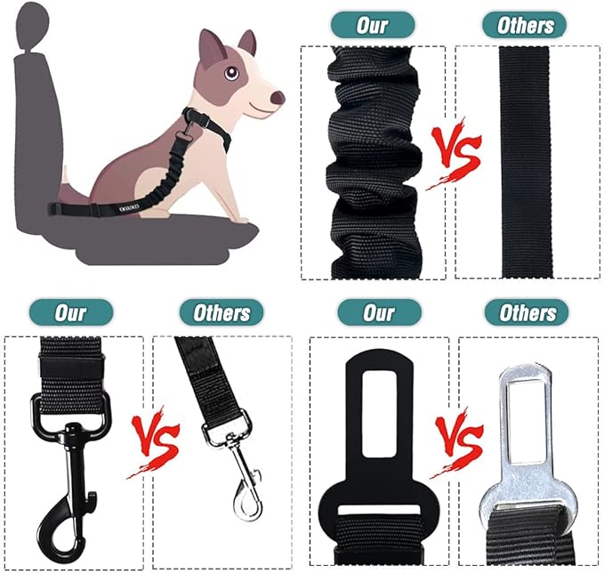 COOYOO Dog Seat Belt,3 Piece Set Retractable Dog Car Harness Adjustable Dog Seat Belt for Vehicle Nylon Pet Safety Seat Belts Heavy Duty & Elastic COOYOO