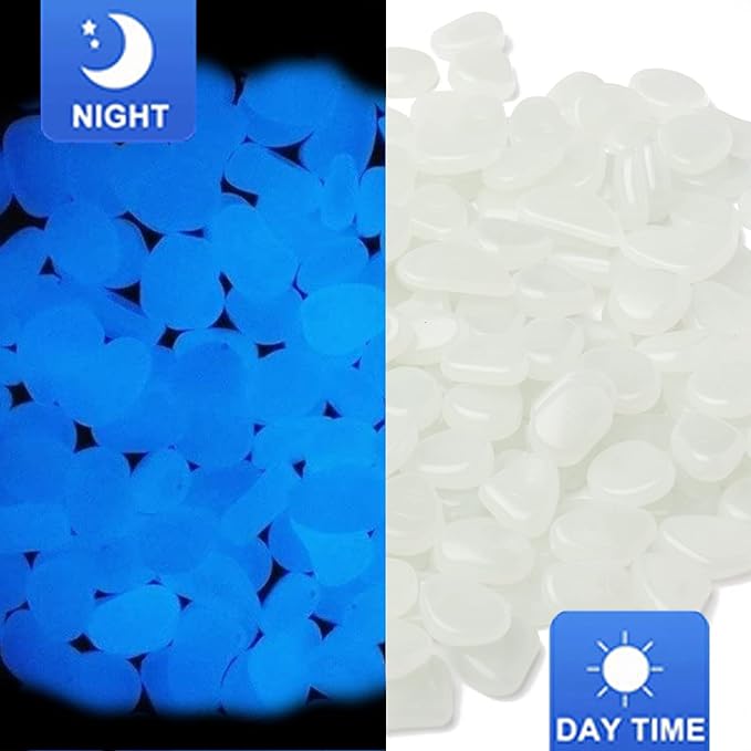 Oubest Glow in The Dark Pebbles/Glow Stones/Glowing Rocks Blue Decor for Garden/Fish Tank/Aquarium/Walkway/Driveway/Plant Pots/Bonsai (100, White) Outbest