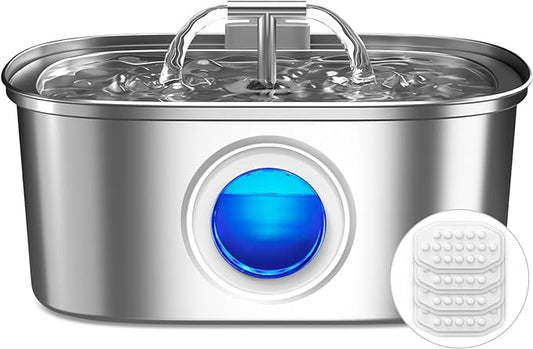 Cat Water Fountain Stainless Steel: 𝟭𝟬𝟴𝗼𝘇/𝟯.𝟮𝗟 Pet Water Fountain, Water Fountain for Cats Inside with 𝗪𝗮𝘁𝗲𝗿 𝗟𝗲𝘃𝗲𝗹 𝗪𝗶𝗻𝗱𝗼𝘄 - PAWPICO