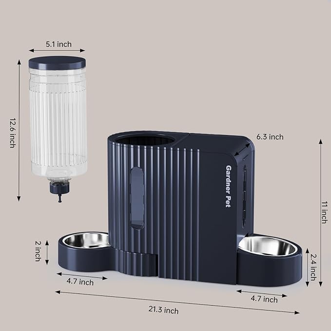 Gardner Pet Automatic Gravity Cat Food Feeder and Water Dispenser Stainless Steel Two-in-One Set Large Capacity Dispenser for Pets Dogs, Puppies, Kittens - PAWPICO