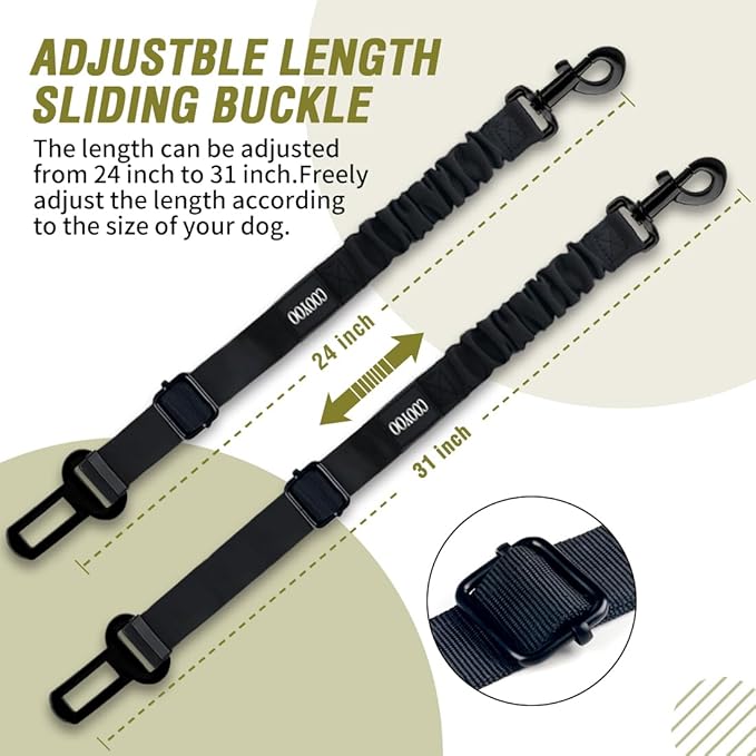 COOYOO Dog Seat Belt,3 Piece Set Retractable Dog Car Adjustable Seatbelts for Vehicle Nylon Pet Safety Heavy Duty & Elastic & Durable Car Harness for Dogs COOYOO