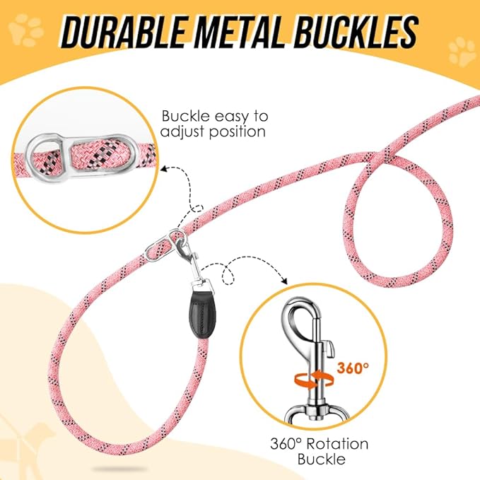 Lukovee Hands Free Dog Leash, 10FT Adjustable Dog Training Leash 1/2 Inch Nylon Heavy Duty Lead No Pull for Large Medium Dogs, Tangle Free Reflective Waist Leash for Dog Walking Running, Pink Lukovee