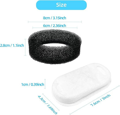 Official Tomxcute Cat Water Fountain Filters for 108oz/3.2L and 135oz/4.0L Adjustable Water Flow Pet Water Fountain, Ultra-Quiet Cat Water Fountain 8 Packs Filters & 8 Sponges Foam Filters - PAWPICO
