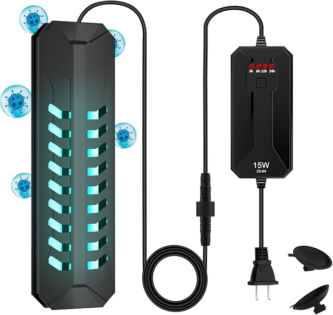 TAISHAN Aquarium Clean Light，15 W Submersible Light with Timer,Double Tube Aquarium Water Clean Green Clear Waterproof Clean Lamp for Pond,Swimming Pool,Indoor TAISHAN